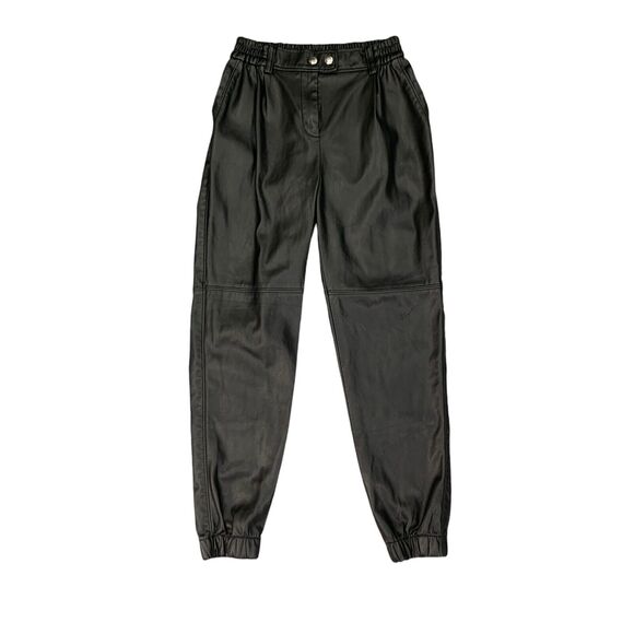 Bershka Joggers Women Small Black Faux Leather Fleece Lined Pockets Pull On Pant - Picture 1 of 13